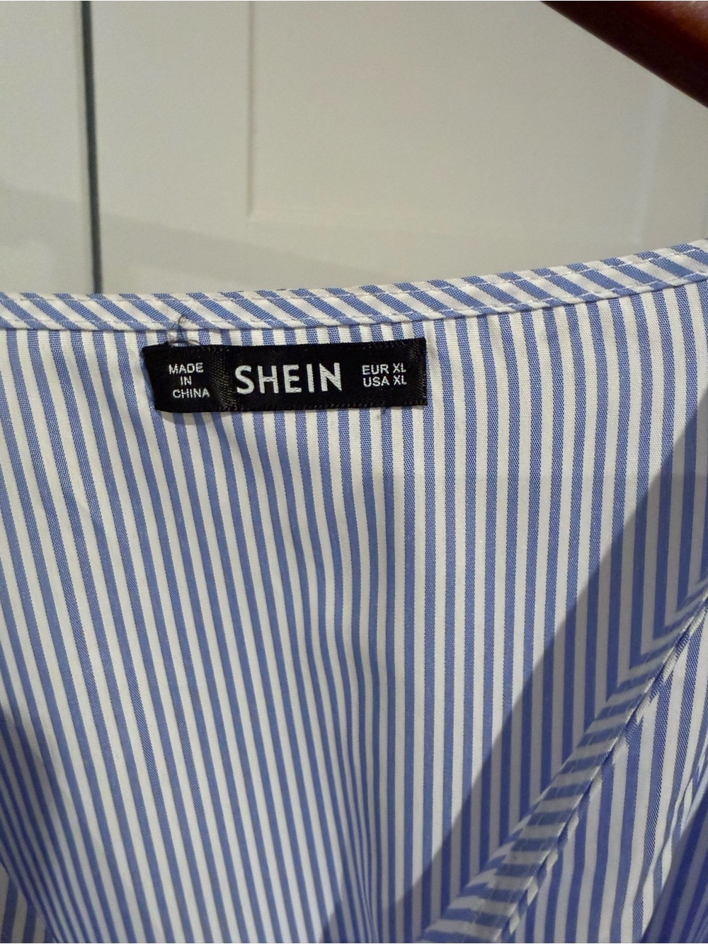 SHEIN Light Blue & White Pinstripe Wrap Midi Dress - Picture 2 of 6